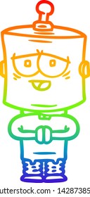 rainbow gradient line drawing of a cartoon robot