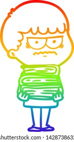 rainbow gradient line drawing of a cartoon annoyed man