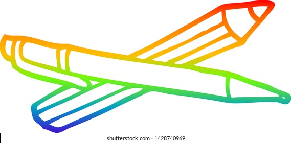 rainbow gradient line drawing of a cartoon pencil and pen