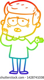 rainbow gradient line drawing of a cartoon tired man