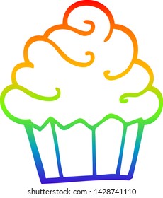 rainbow gradient line drawing of a cartoon cupcake