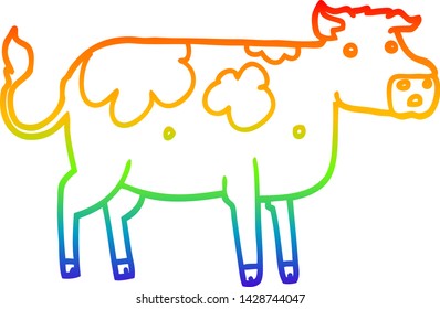 rainbow gradient line drawing of a cartoon cow