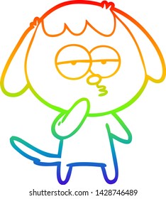 Regenbogen-Farbverlauf-Zeichnung eines Cartoon müden Hundes