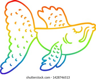 rainbow gradient line drawing of a cartoon chinese fighting fish