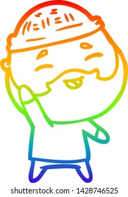 rainbow gradient line drawing of a cartoon happy bearded man