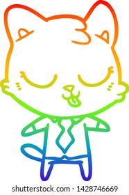 rainbow gradient line drawing of a cartoon business cat