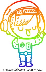 rainbow gradient line drawing of a cartoon astronaut woman