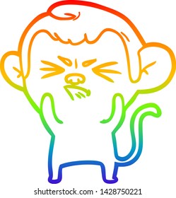 rainbow gradient line drawing of a cartoon annoyed monkey