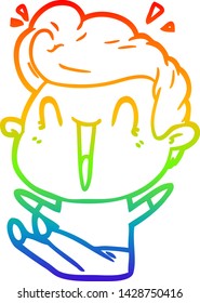 rainbow gradient line drawing of a cartoon excited man