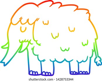 dibujo de línea de gradiente de arco iris de un mamut de dibujos animados