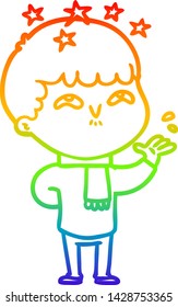 rainbow gradient line drawing of a cartoon amazed boy