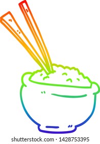 rainbow gradient line drawing of a cartoon tasty bowl of rice