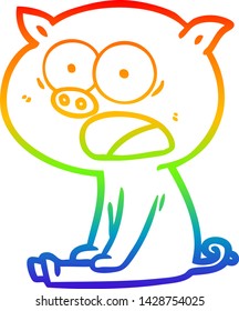 dibujo de una línea de gradiente de arco iris de un cerdo de caricatura gritando