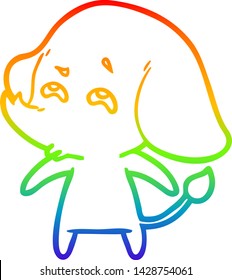 rainbow gradient line drawing of a cartoon elephant remembering
