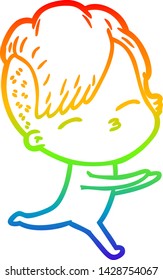 rainbow gradient line drawing of a cartoon girl in onesie