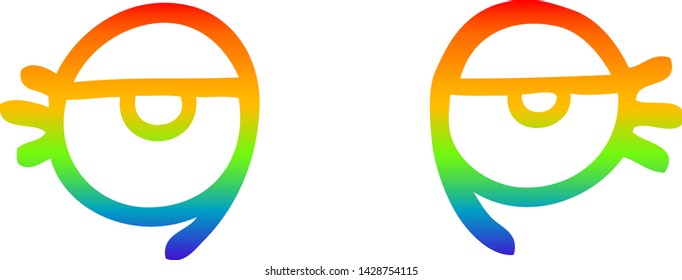 dibujo de línea de gradiente de arco iris de una caricatura ojos cansados