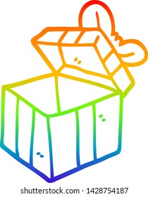 rainbow gradient line drawing of a cartoon open gift box