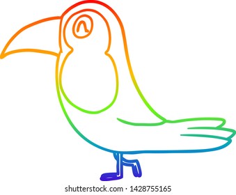dibujo de línea de gradiente de arco iris de un toucano de dibujos animados