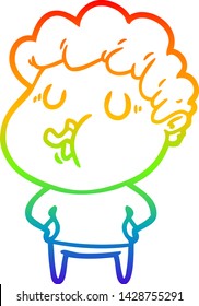 dibujo de una línea de gradiente de arco iris de un hombre de dibujos animados cantando