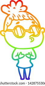 rainbow gradient line drawing of a cartoon woman wearing glasses