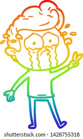 rainbow gradient line drawing of a cartoon crying man