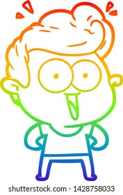 dibujo de una línea de gradiente de arco iris de un hombre emocionado por la caricatura