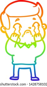 rainbow gradient line drawing of a cartoon man crying