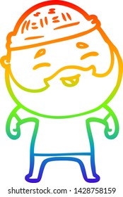 rainbow gradient line drawing of a cartoon happy bearded man