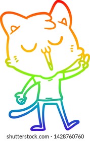 Regenbogen-Farbverlauf-Zeichnung einer Cartoon-Katze singen