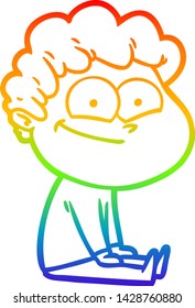 rainbow gradient line drawing of a cartoon happy man