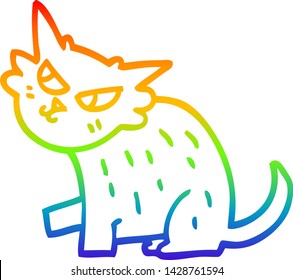 rainbow gradient line drawing of a cartoon sly cat