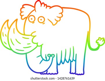 dibujo de línea de gradiente de arco iris de un mamut de dibujos animados