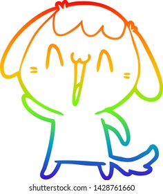 rainbow gradient line drawing of a cartoon laughing dog