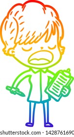 dibujo de una caricatura de una mujer hablando en gradiente de arco iris