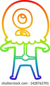 dibujo de una línea de gradiente de arco iris de un ciclismo de caricatura espacial alienígena