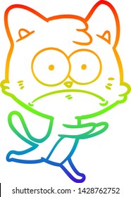 rainbow gradient line drawing of a cartoon nervous cat