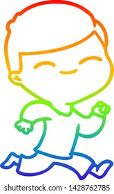 rainbow gradient line drawing of a cartoon smiling boy running
