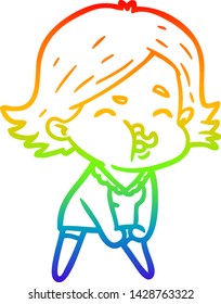 dibujo de la línea del gradiente del arco iris de una niña de dibujos animados tirando de la cara