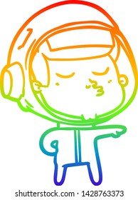 dibujo de una línea de gradiente de arco iris de un astronauta de confianza en la caricatura