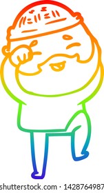 rainbow gradient line drawing of a cartoon happy bearded man