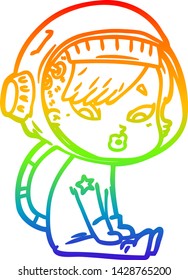dibujo de una mujer astronauta de dibujos animados con gradiente de color arcoiris