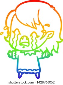 dibujo de la línea de gradiente del arco iris de una chica vampiro que llora una caricatura
