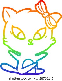 rainbow gradient line drawing of a cartoon cat