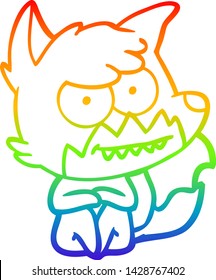 rainbow gradient line drawing of a cartoon grinning fox sitting