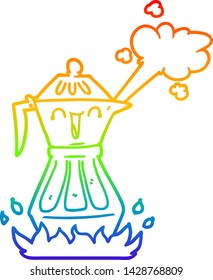 rainbow gradient line drawing of a cartoon coffee pot