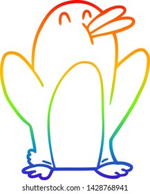 dibujo de la línea de gradiente del arco iris de un pingüino de dibujos animados