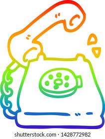 rainbow gradient line drawing of a cartoon telephone ringing