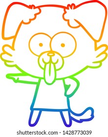 Regenbogengradientenzeichnung eines Cartoon-Hundes mit ausgeprägter Zunge