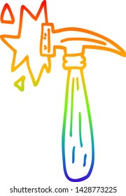 rainbow gradient line drawing of a cartoon hammer banging