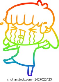 rainbow gradient line drawing of a cartoon woman in tears